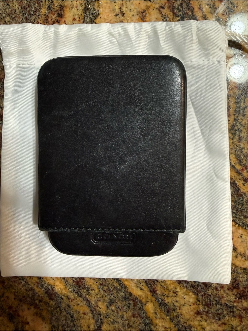 Coach Hard Case Structured Two Piece Black Leather Business Card Holder VGUC
